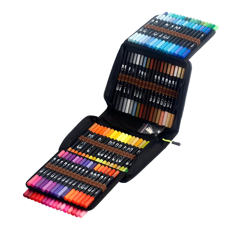 Marcadores De Doble Punta 100 Colores Plumones Punta Pincel