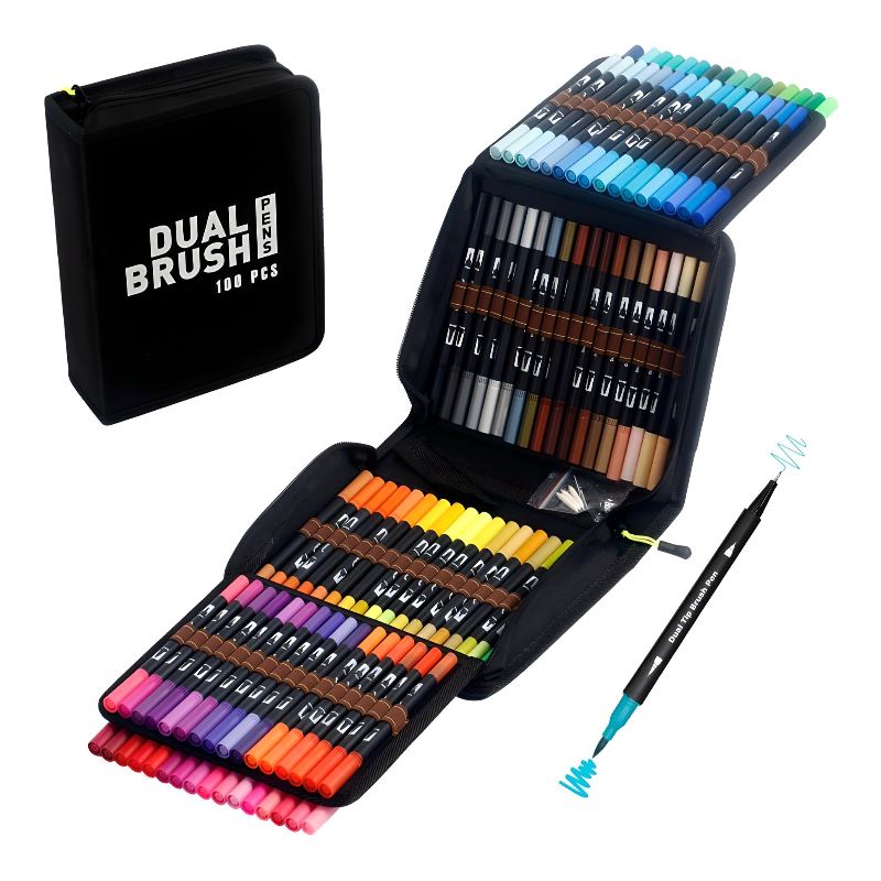 Marcadores De Doble Punta 100 Colores Plumones Punta Pincel