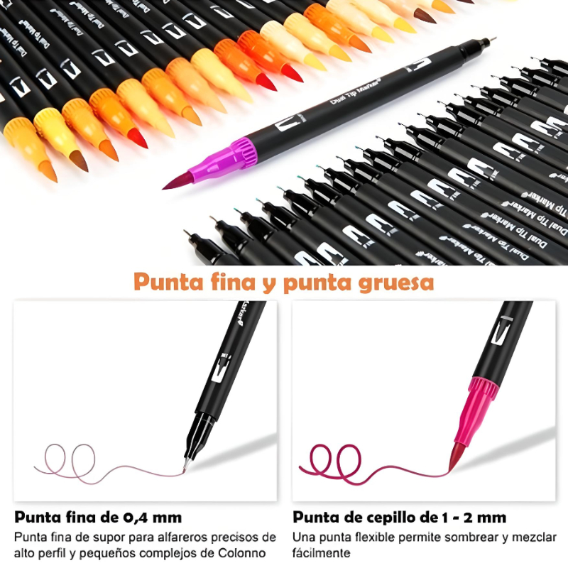 Marcadores De Doble Punta 100 Colores Plumones Punta Pincel
