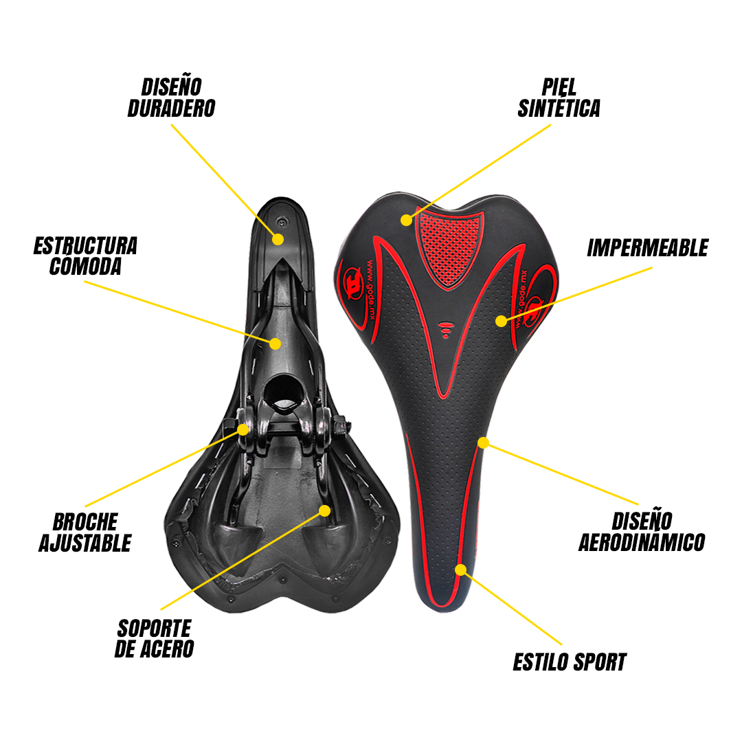 Asiento Bicicleta Ultra Confortable Mtb Sport Línea Roja
