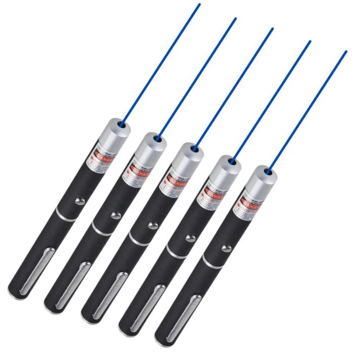 Pluma de Láser para Presentaciones MXRLB-005-6 5 pzas Láser de Luz Azul Alcance 100m 3,0V Potencia de Salida 5MW 2 x AAA No incluidas, LaserBlue