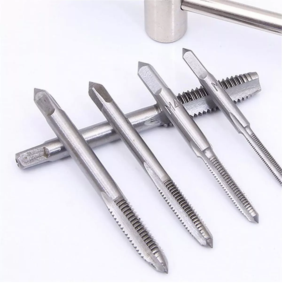 5 Machuelos Con Maneral Brocas Para Rosca Roscador M3 - M8 Plata