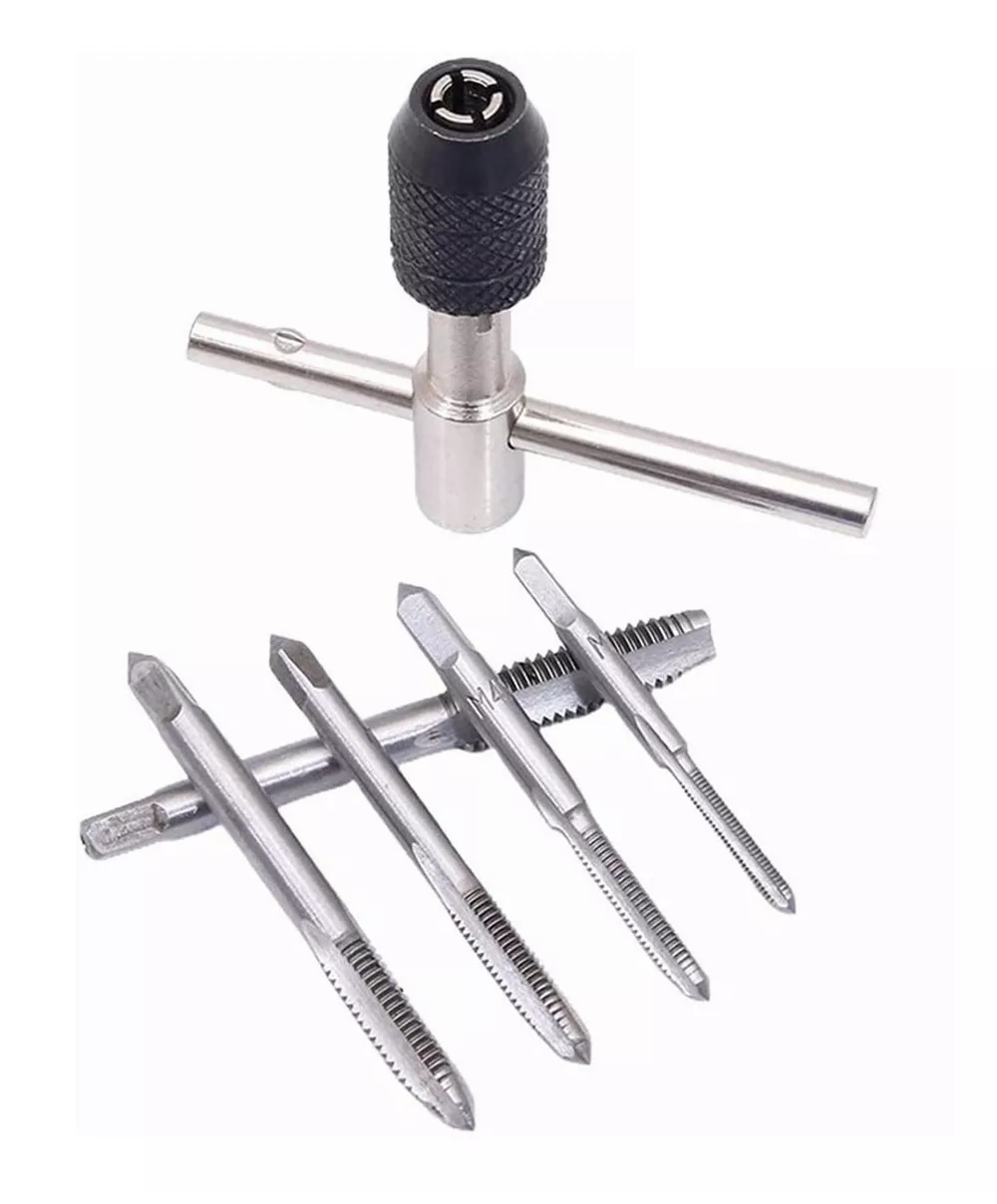 5 Machuelos Con Maneral Brocas Para Rosca Roscador M3 - M8 Plata
