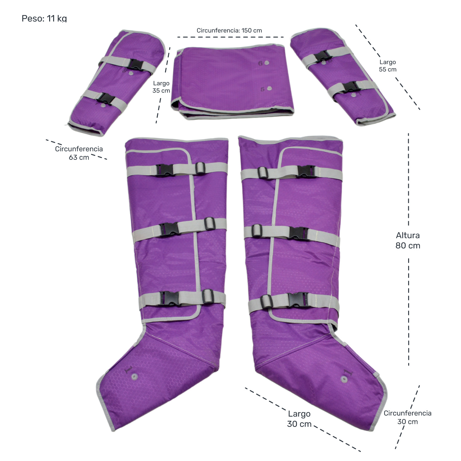 Masajeador Presoterapia Cuerpo 5 Piezas 7 Niveles Intensidad