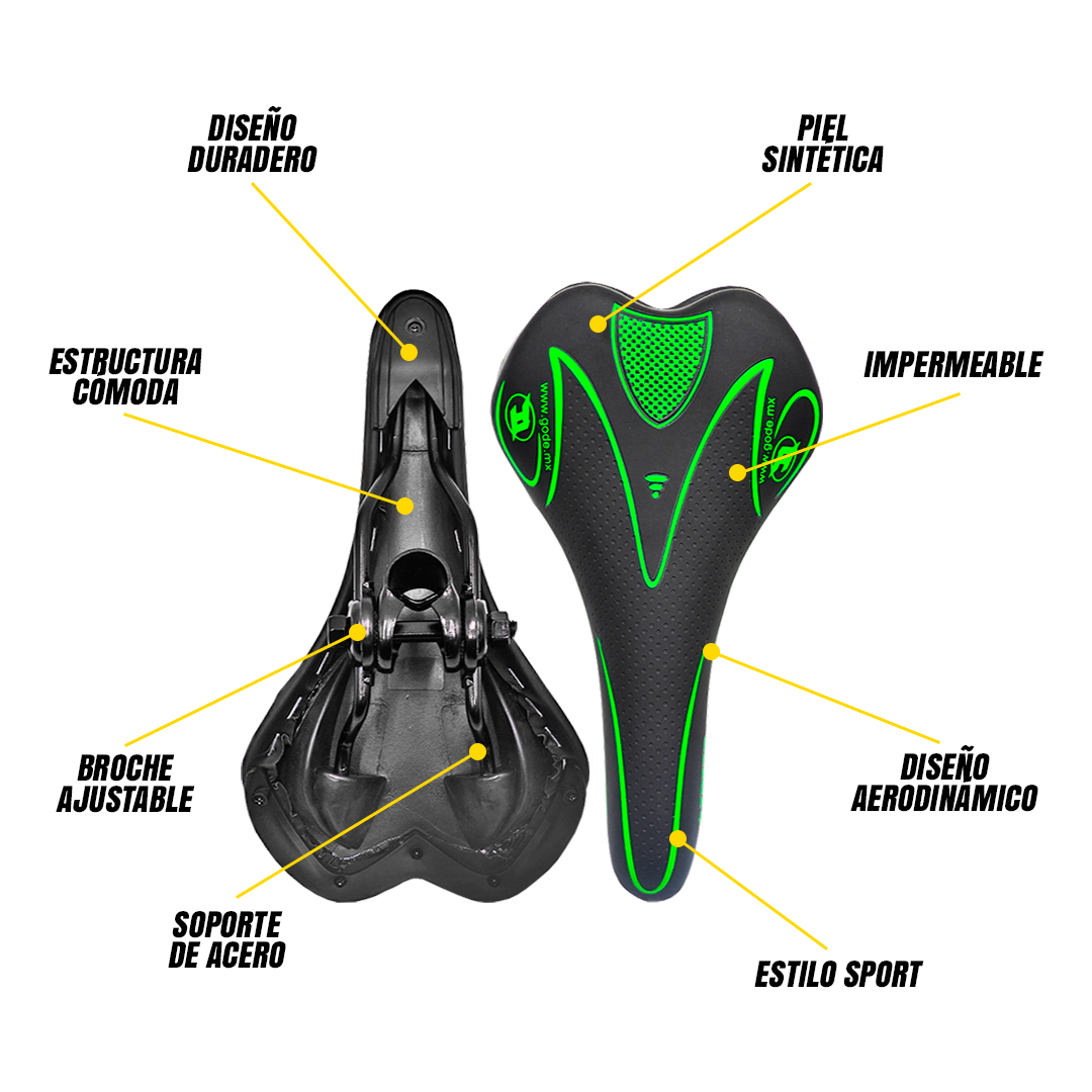 Asiento Bicicleta Ultra Confortable Mtb Sport Línea Verde