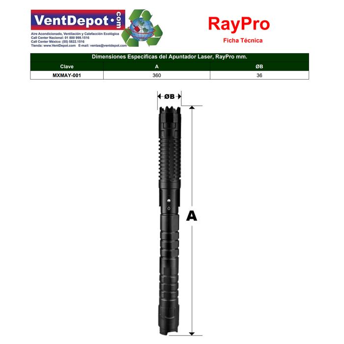Punteros de mano láser Quemadores MXMAY-001-21 1pz laser haz azul 36x4x4cm 9km Aluminio Plateado Apuntador RayPro