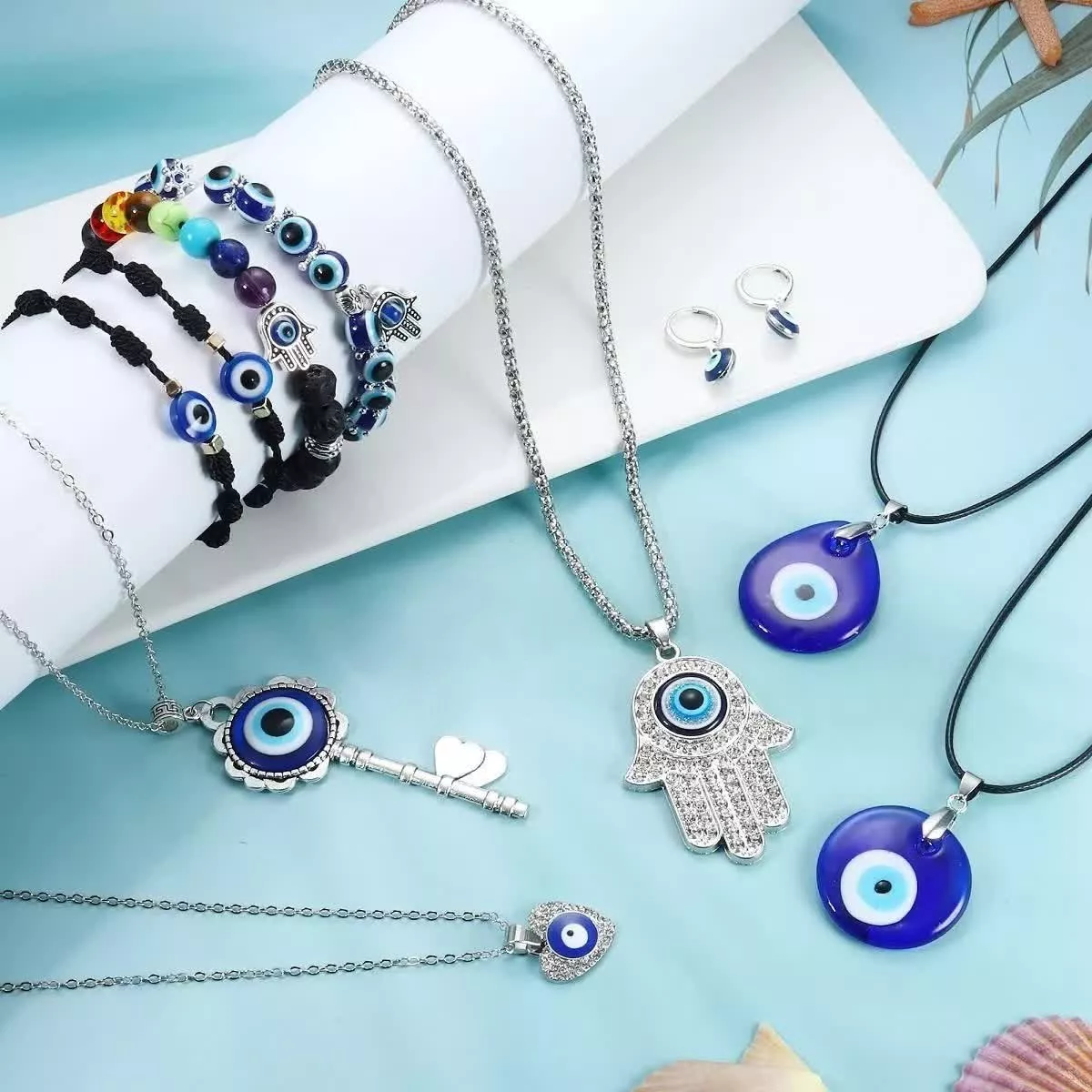 11pzs Joyas Mujer Con Collar Y Pulsera Y Aretes De Ojo Turco