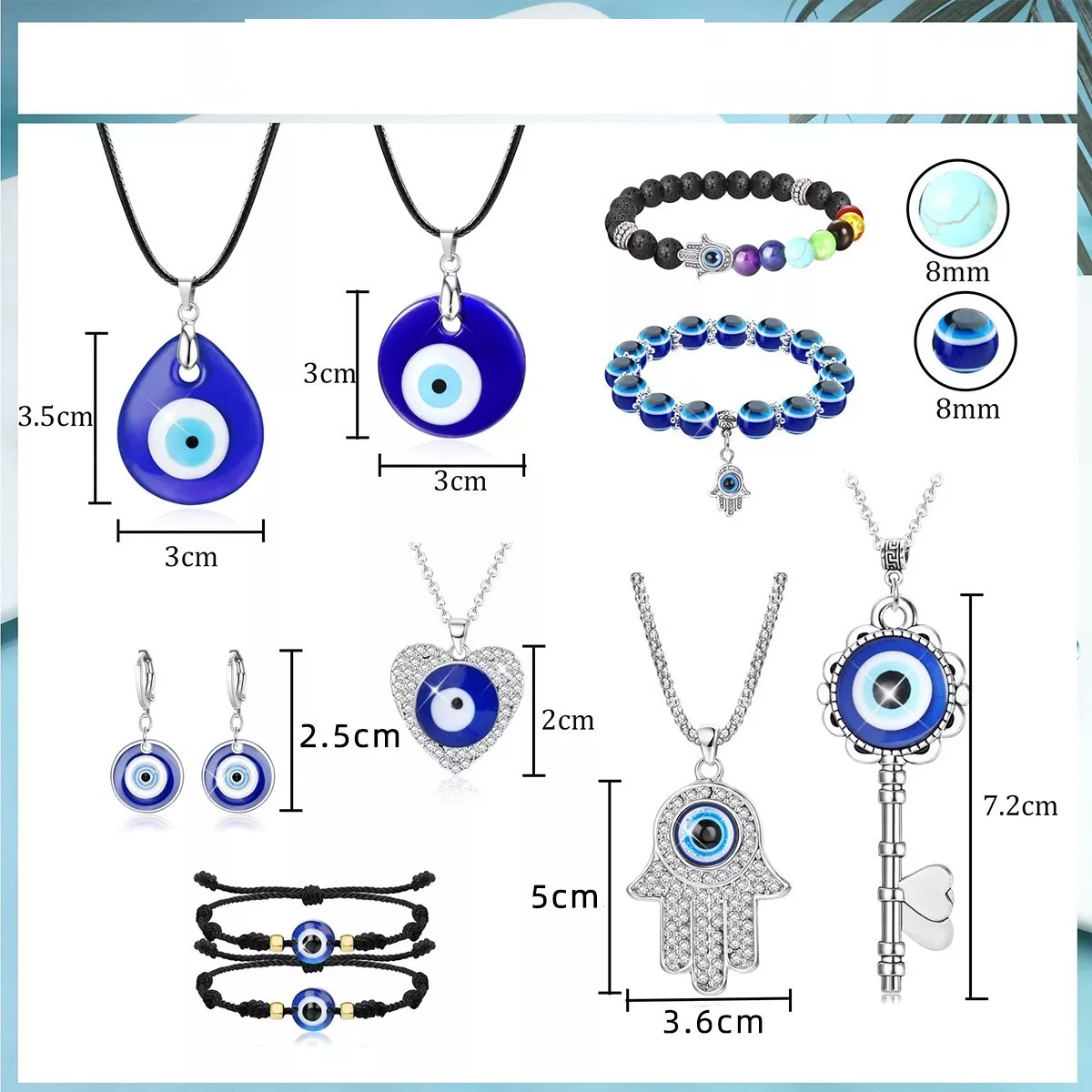 11pzs Joyas Mujer Con Collar Y Pulsera Y Aretes De Ojo Turco