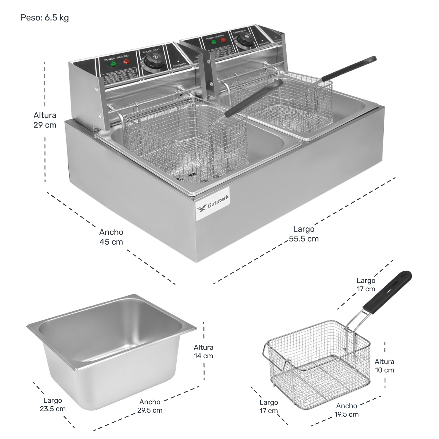 Freidora doble de acero inoxidable 12L