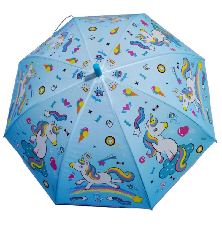 Sombrilla paraguas infantil unicornio niño o niña azul