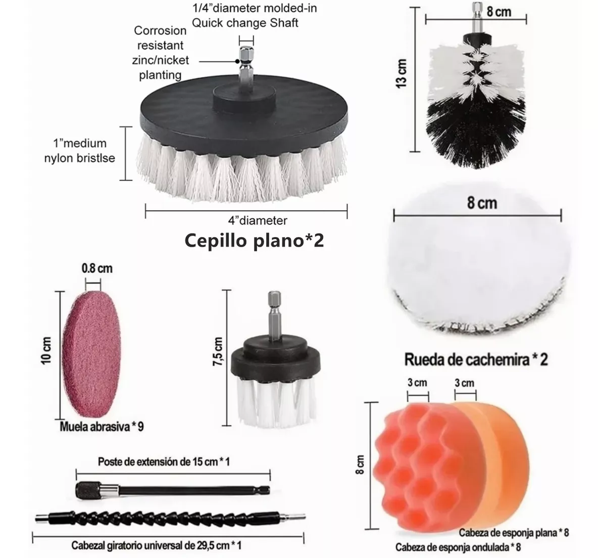 38pcs Esponjas Borlas Juego De Cepillos De Pulir Auto Multicolor