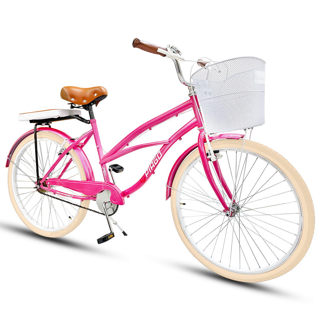 PIAGO Bicicleta R26 Ubrana Cruisier con Canastilla Y Salpicaderas Mujer (Rosa Intenso)