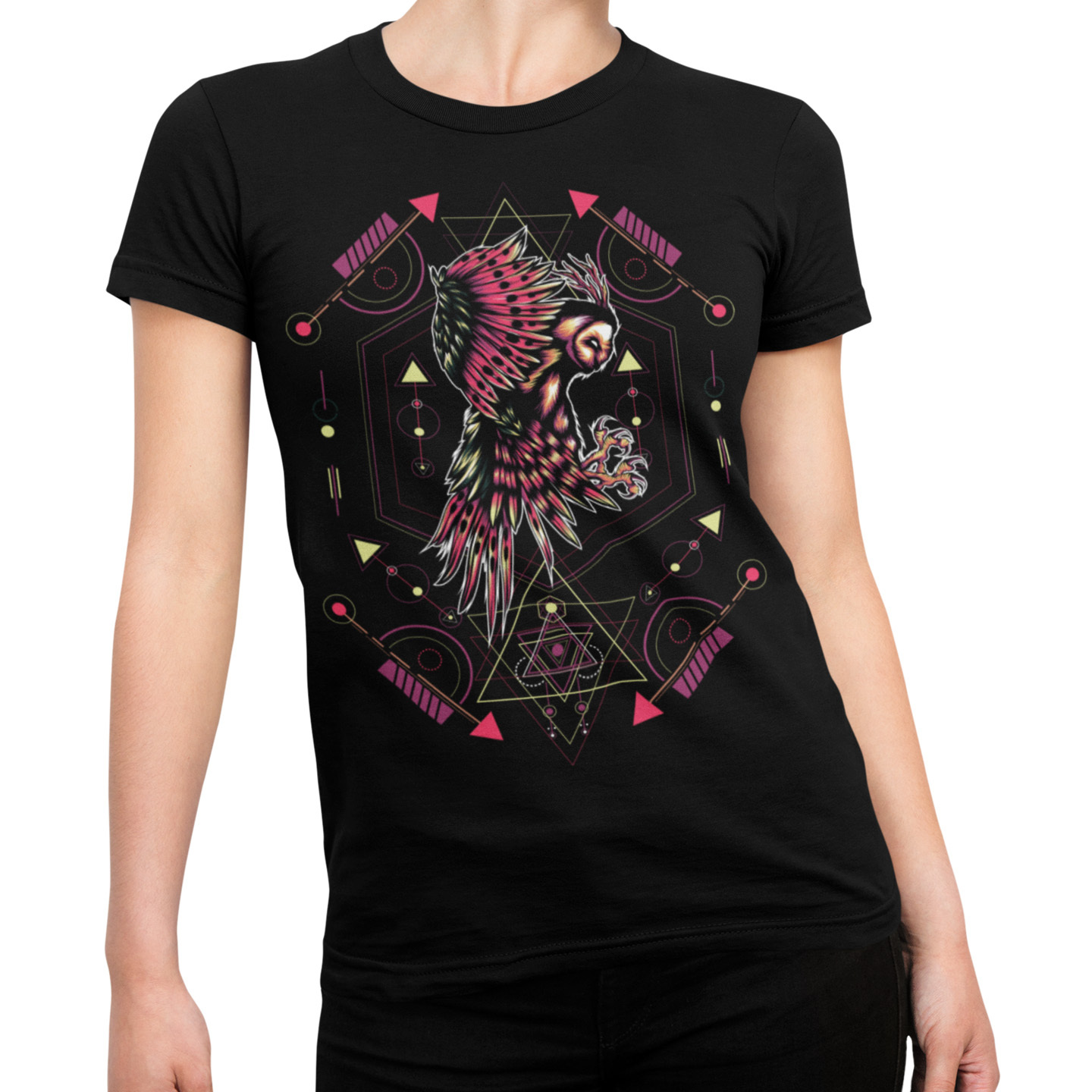 Playera Caballero y Dama Buho con Figuras Geometricas Animales