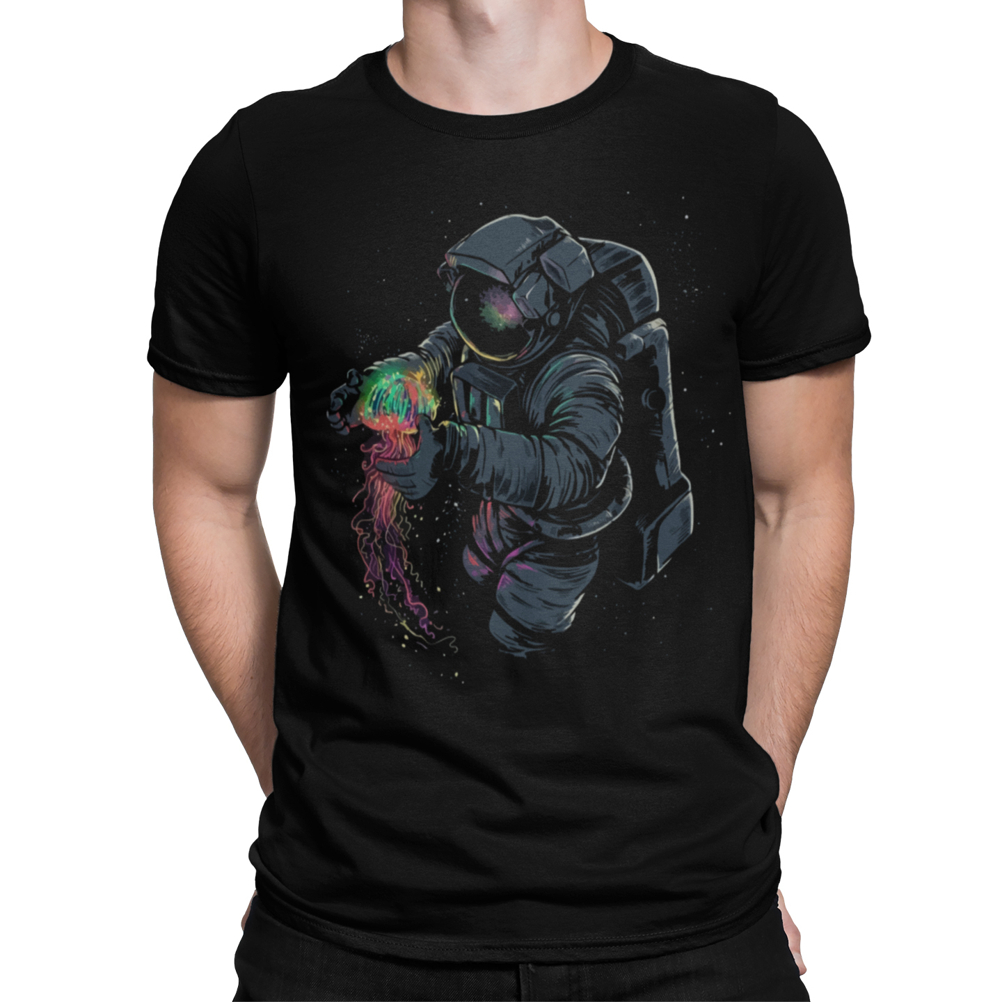 Playera Caballero y Dama Astronauta con Medusa Espacio