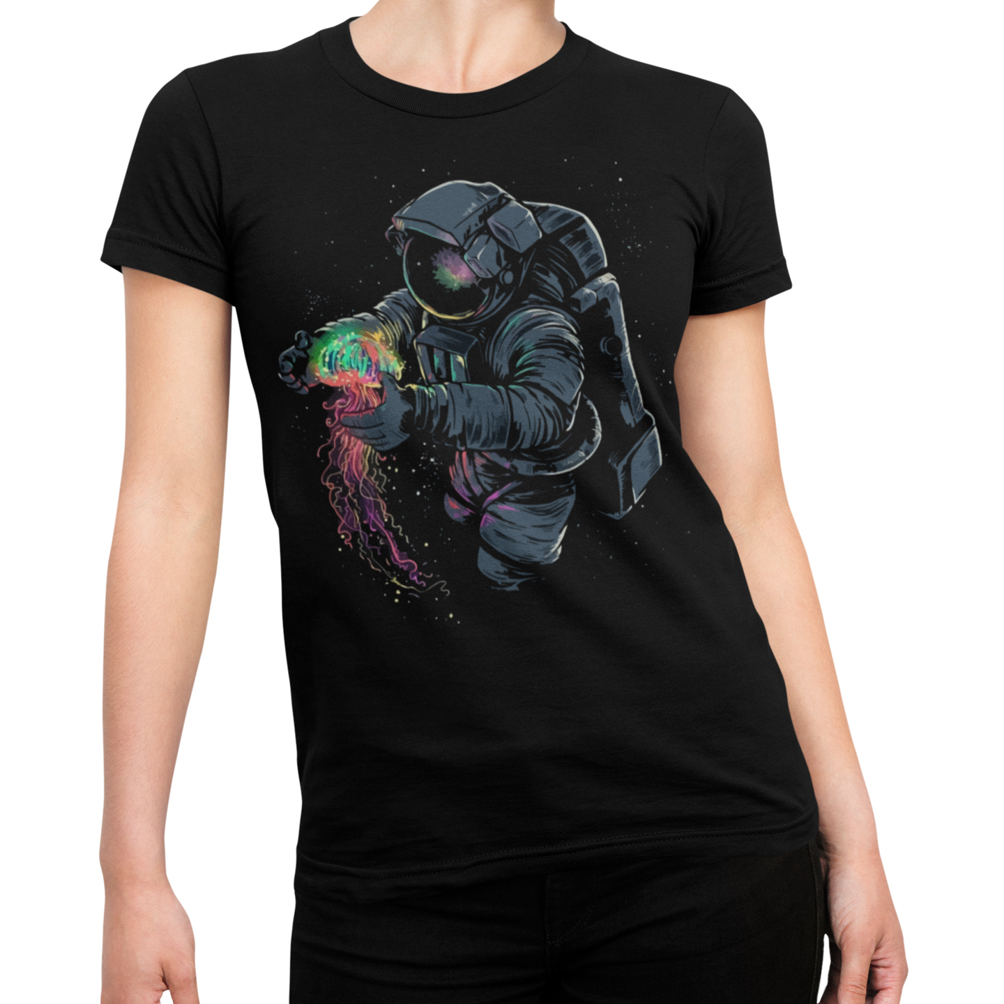 Playera Caballero y Dama Astronauta con Medusa Espacio