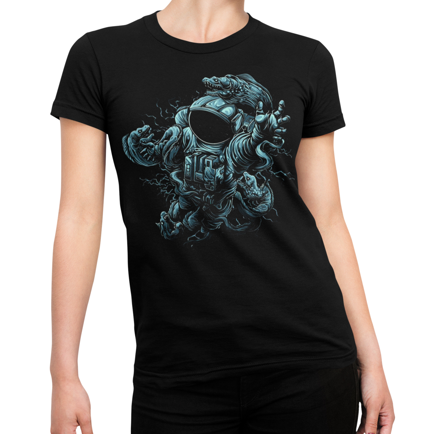 Playera Caballero y Dama Astronauta con Anguilas Eléctricas Animales