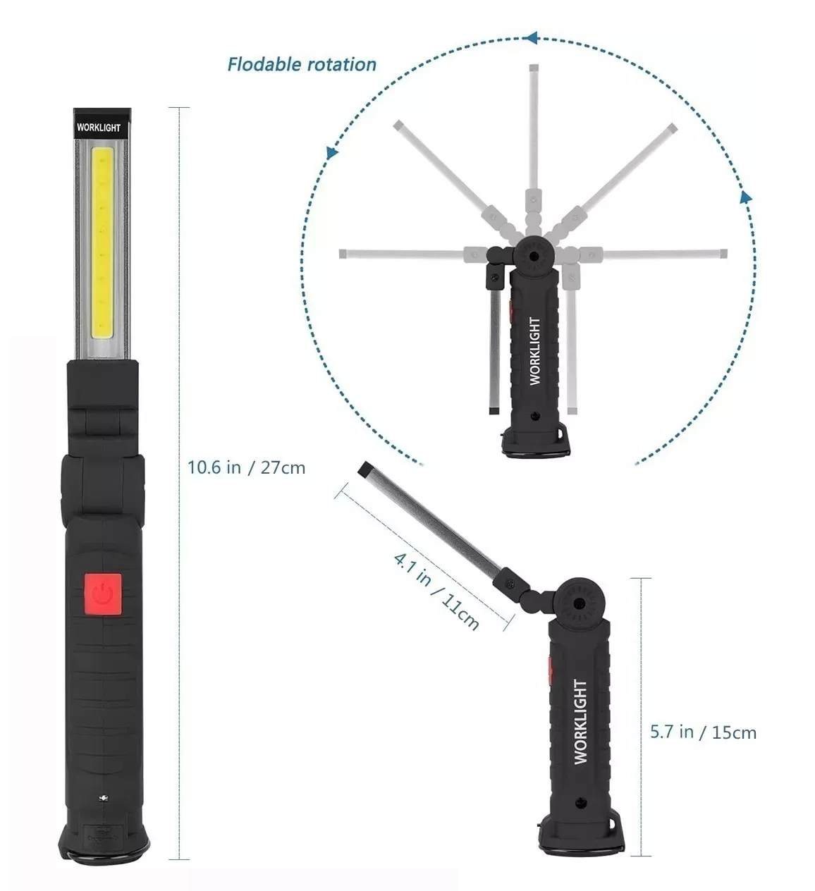 Imán De Linterna De Trabajo Recargable Inspección Lámpara Negro