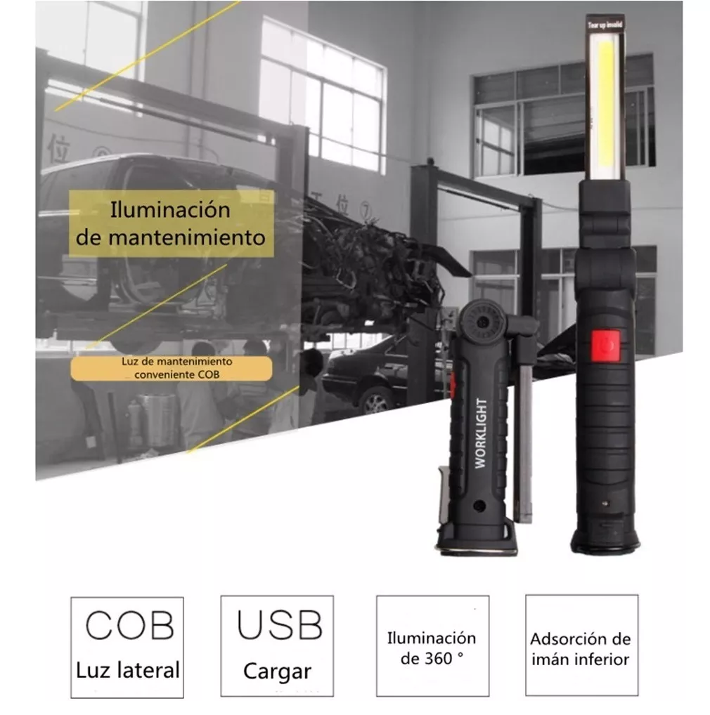 Imán De Linterna De Trabajo Recargable Inspección Lámpara Negro