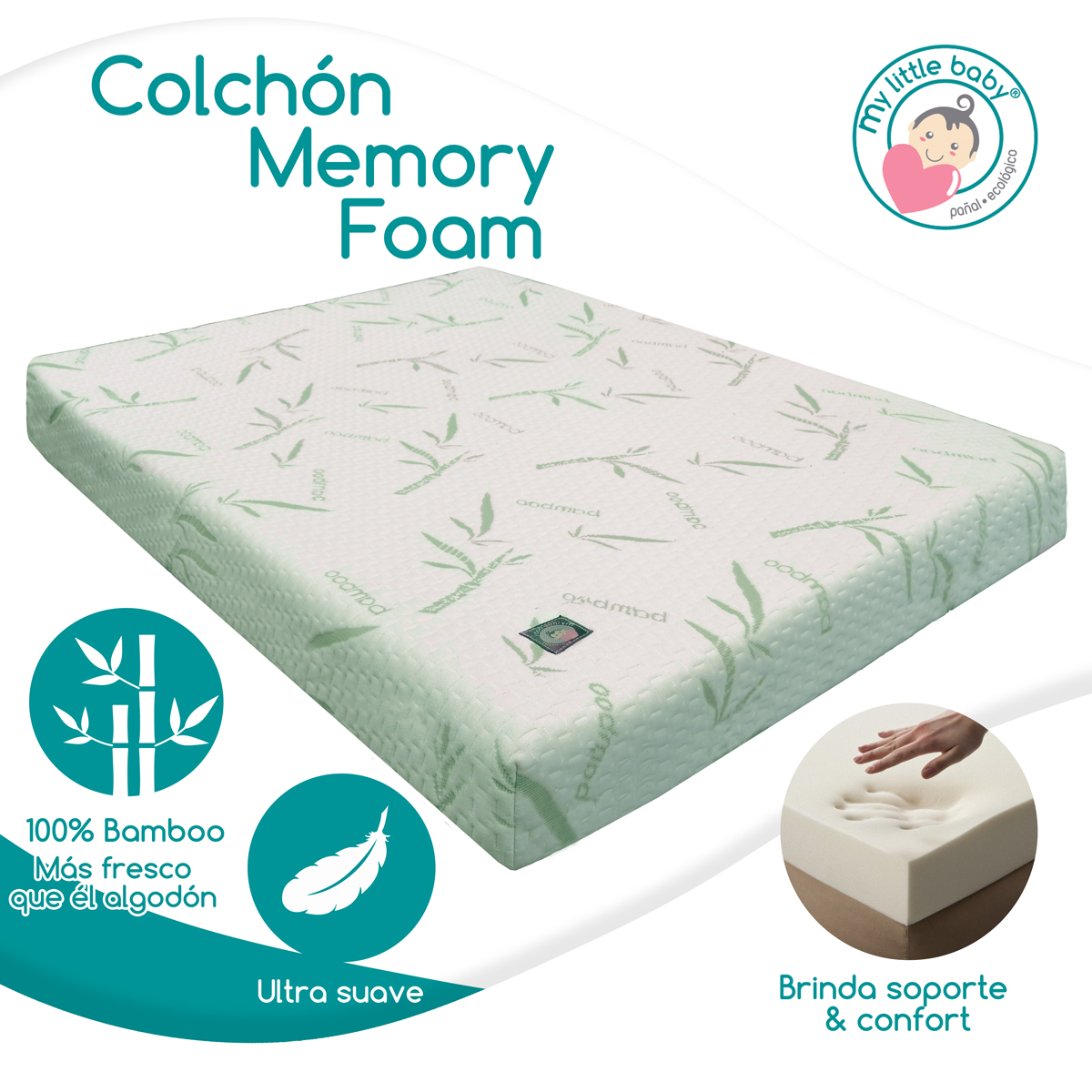 Colchón de Cuna Memory foam Impermeable de bambú 70x130x10
