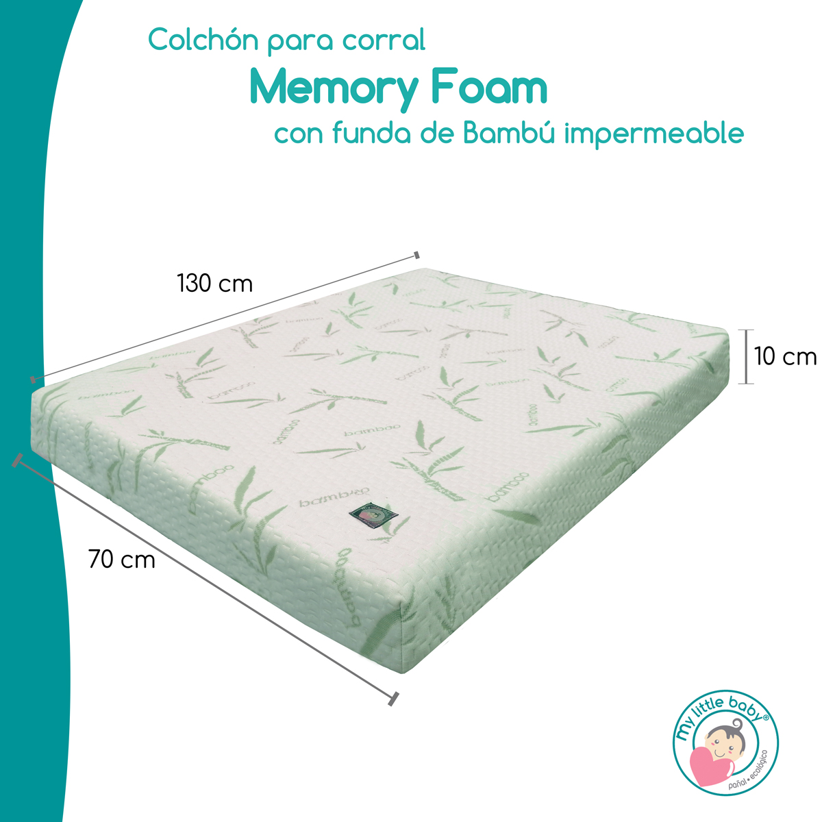 Colchón de Cuna Memory foam Impermeable de bambú 70x130x10