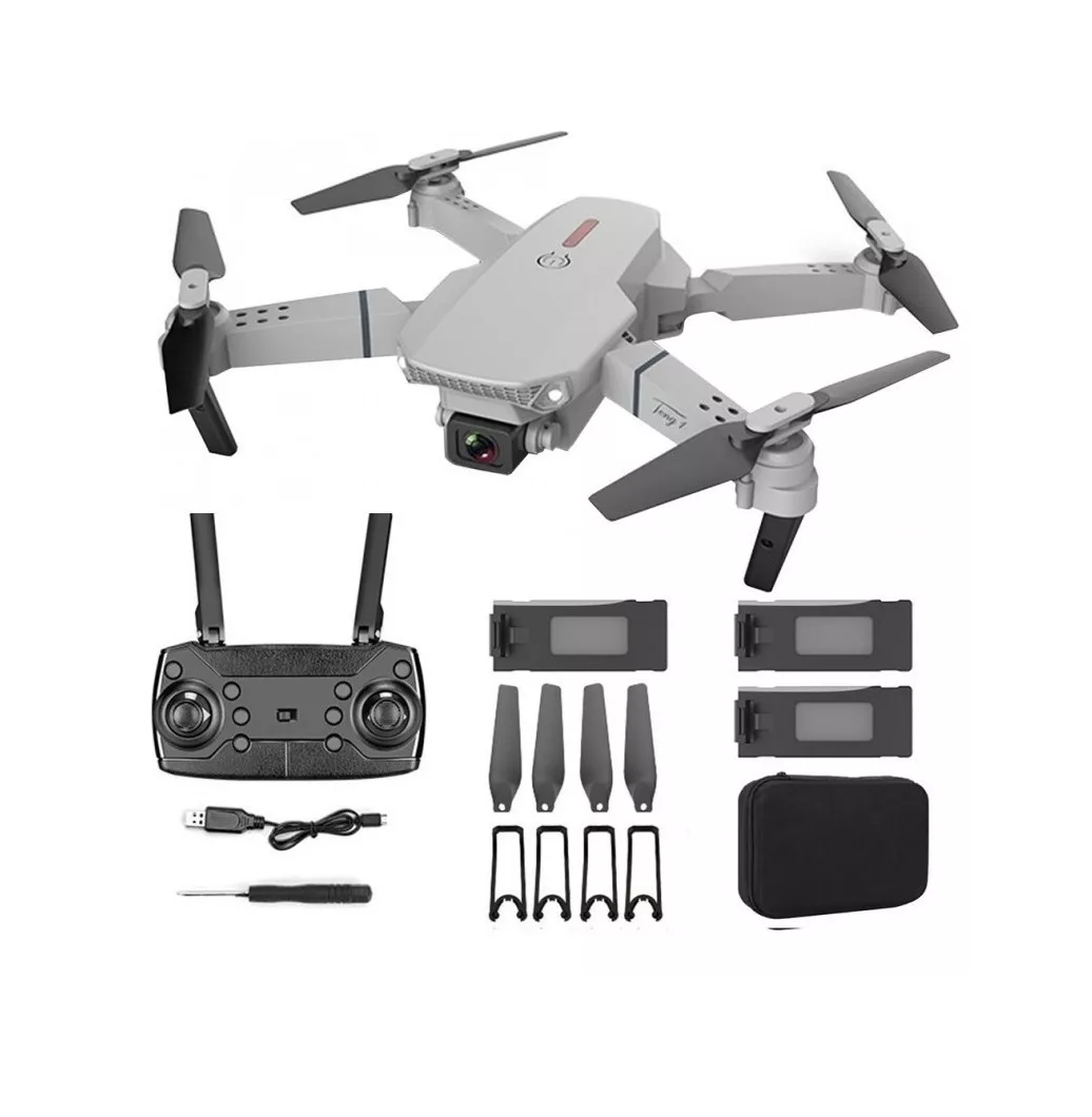 Drone E88 Pro Cámara 4k Hd Dupla Com 3 Baterías Gris