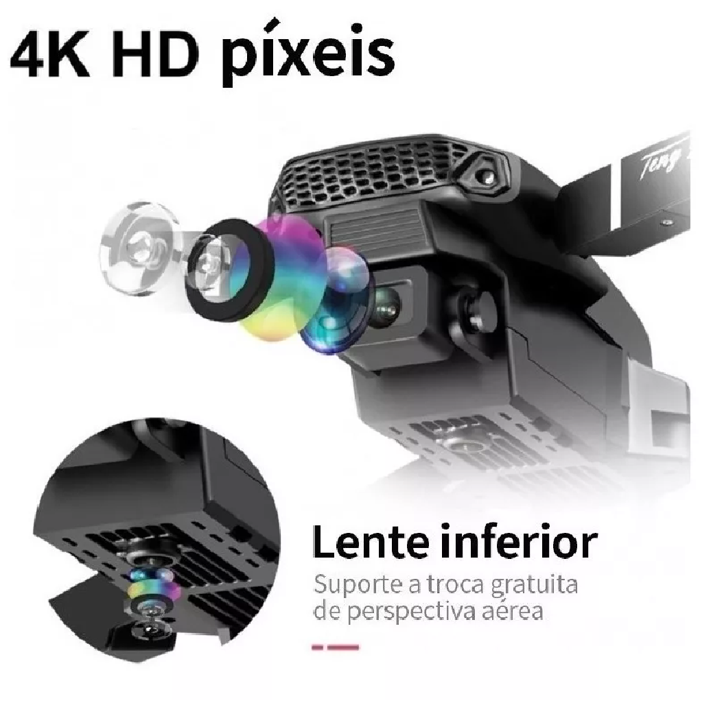 Drone E88 Pro Cámara 4k Hd Dupla Com 3 Baterías Gris