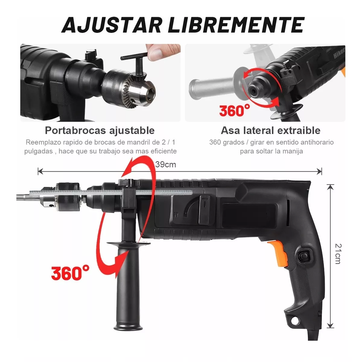 Rotomartillo Taladro Perforador Cincelador Sds 800w  Negro