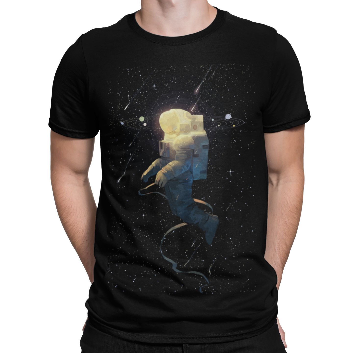Playera Caballero, Dama y Niño Astronauta Espacio Colorido Universo