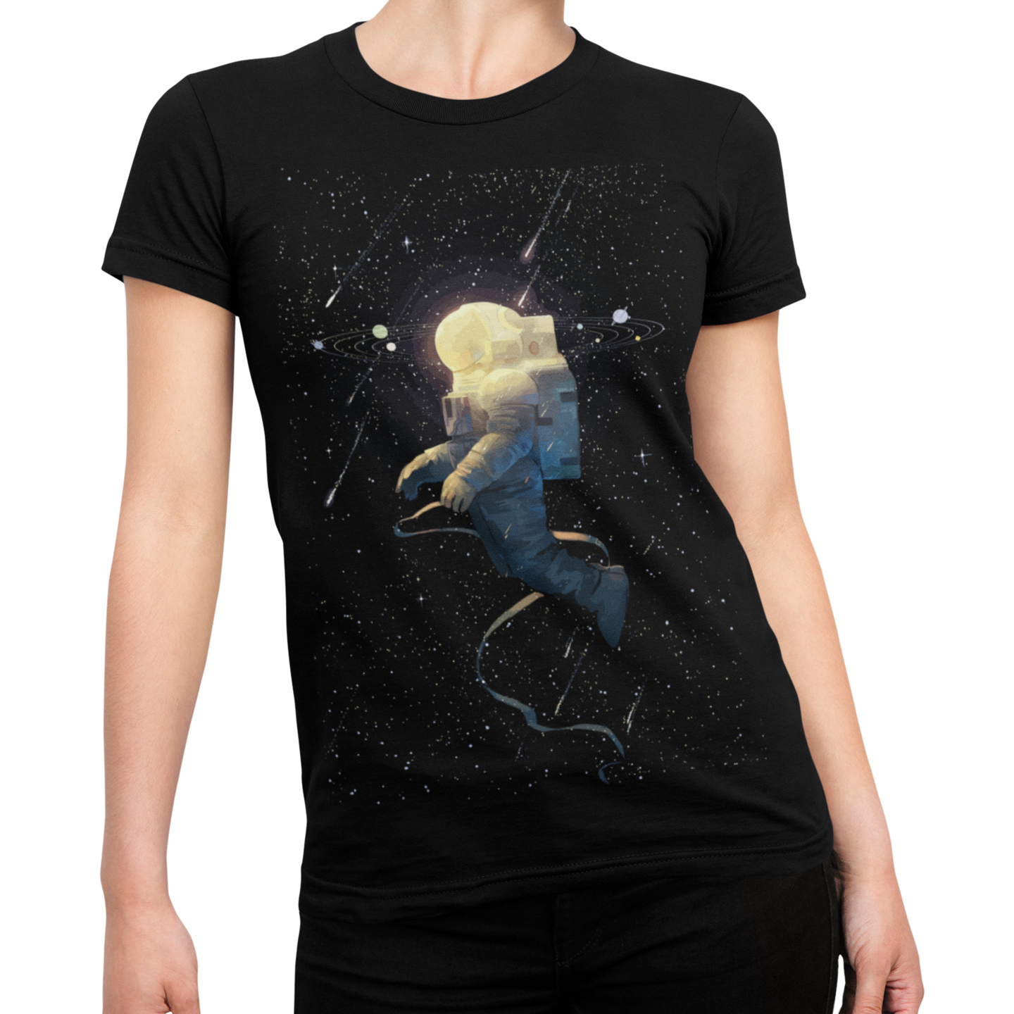 Playera Caballero, Dama y Niño Astronauta Espacio Colorido Universo