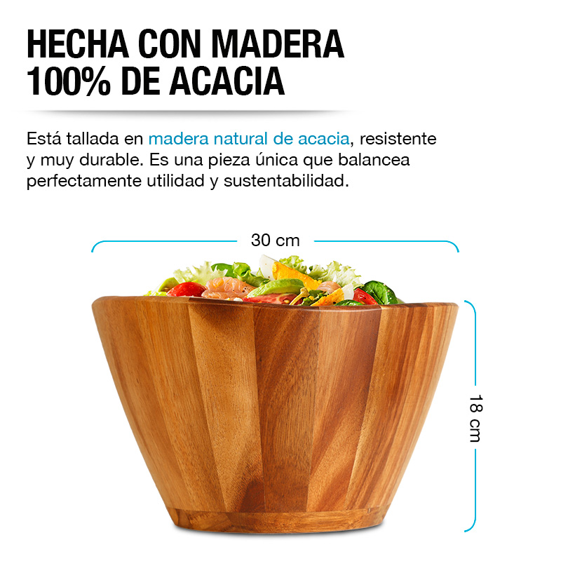 Ensaladera de Madera Acacia Artesanal Bowl Extra Grande 5.5 L