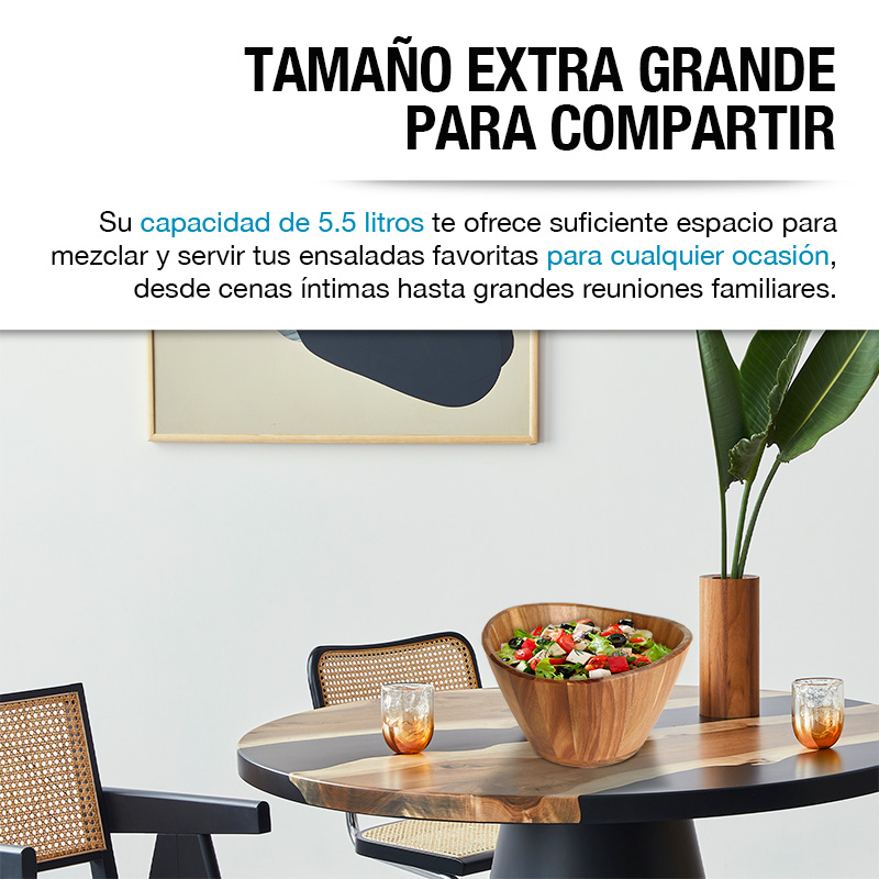 Ensaladera de Madera Acacia Artesanal Bowl Extra Grande 5.5 L