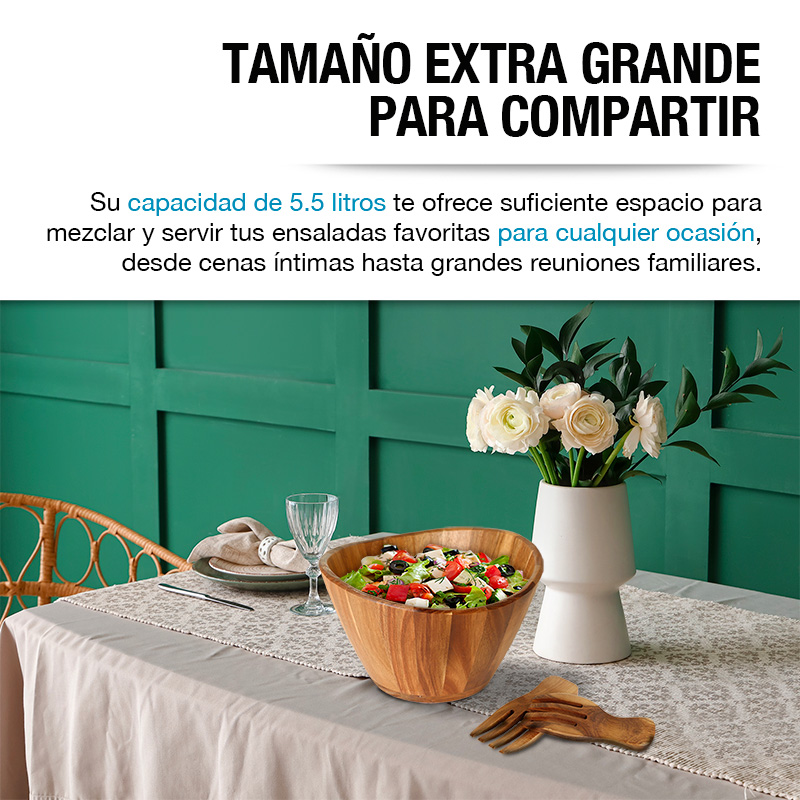 Ensaladera de Madera Acacia Artesanal Bowl Extra Grande 5.5 L