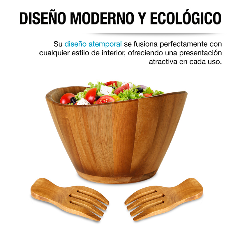 Ensaladera de Madera Acacia Artesanal Bowl Extra Grande 5.5 L