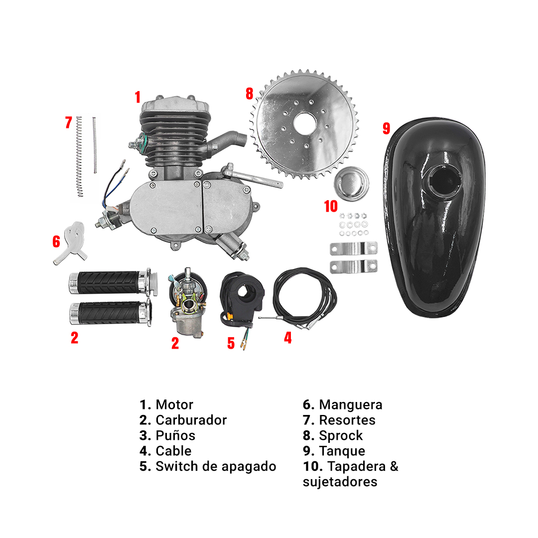 Kit Motor Bicicleta de Gasolina 80 CC 2 Tiempos para Bicicleta Motorizada Bicimoto