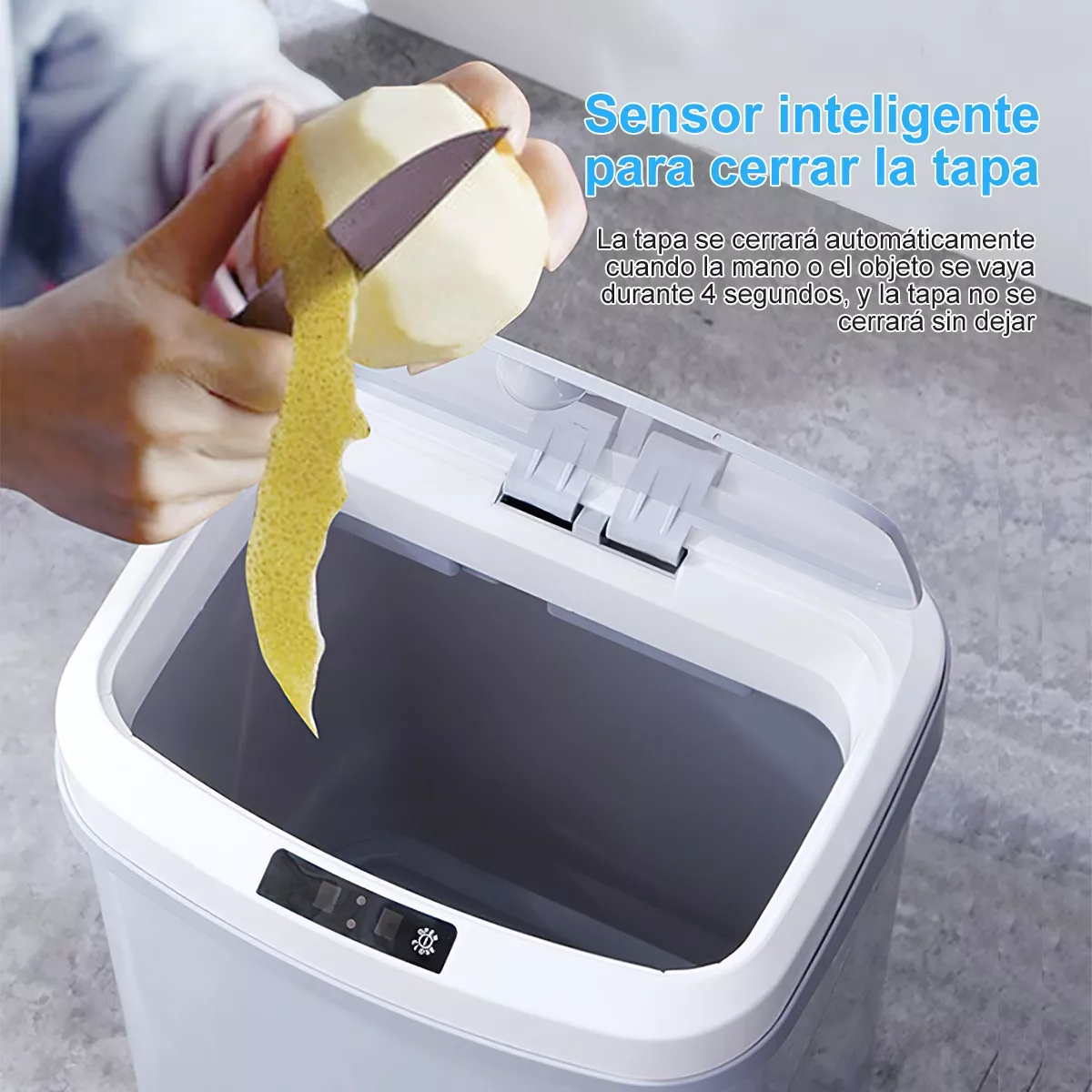 Bote De Basura Con Sensor Led Inteligente Cobrable Blanco 16l 