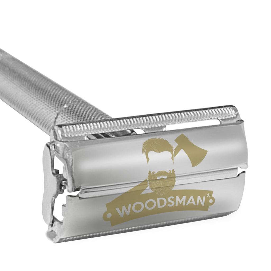 Kit de Afeitado Clásico Woodsman en Caja de Madera y Rastrillo de Acero Inoxidable Color Plata