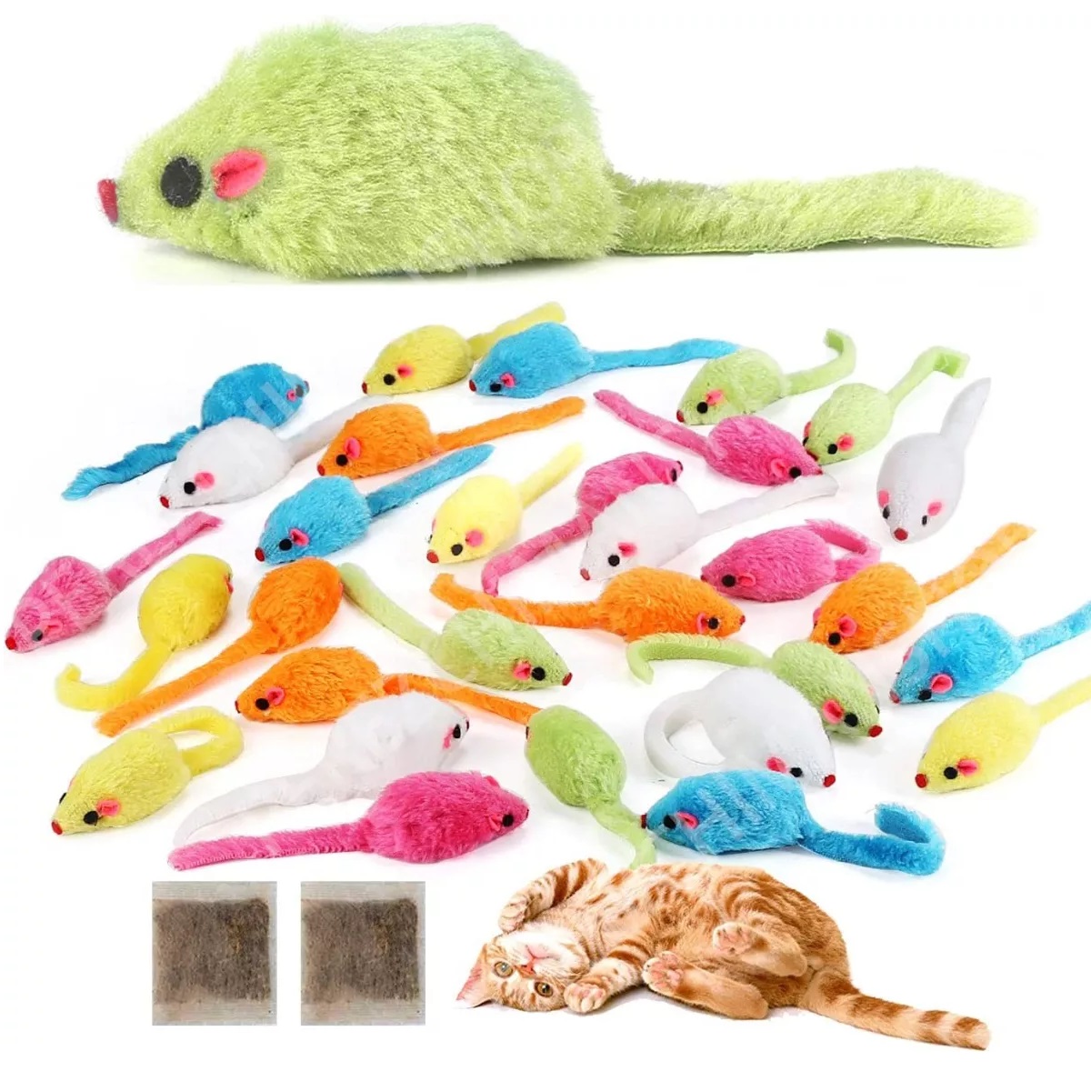 Set Juguetes Para Gatos Hierba Gatera De Ratones Interactiva 30pz