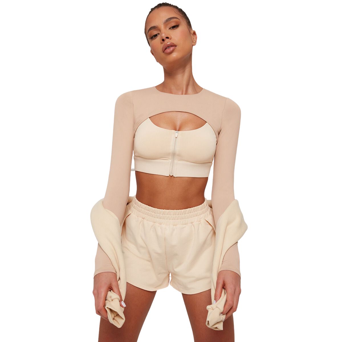 Conjunto Deportivo Bicolor con Short y Top Mangas Largas.