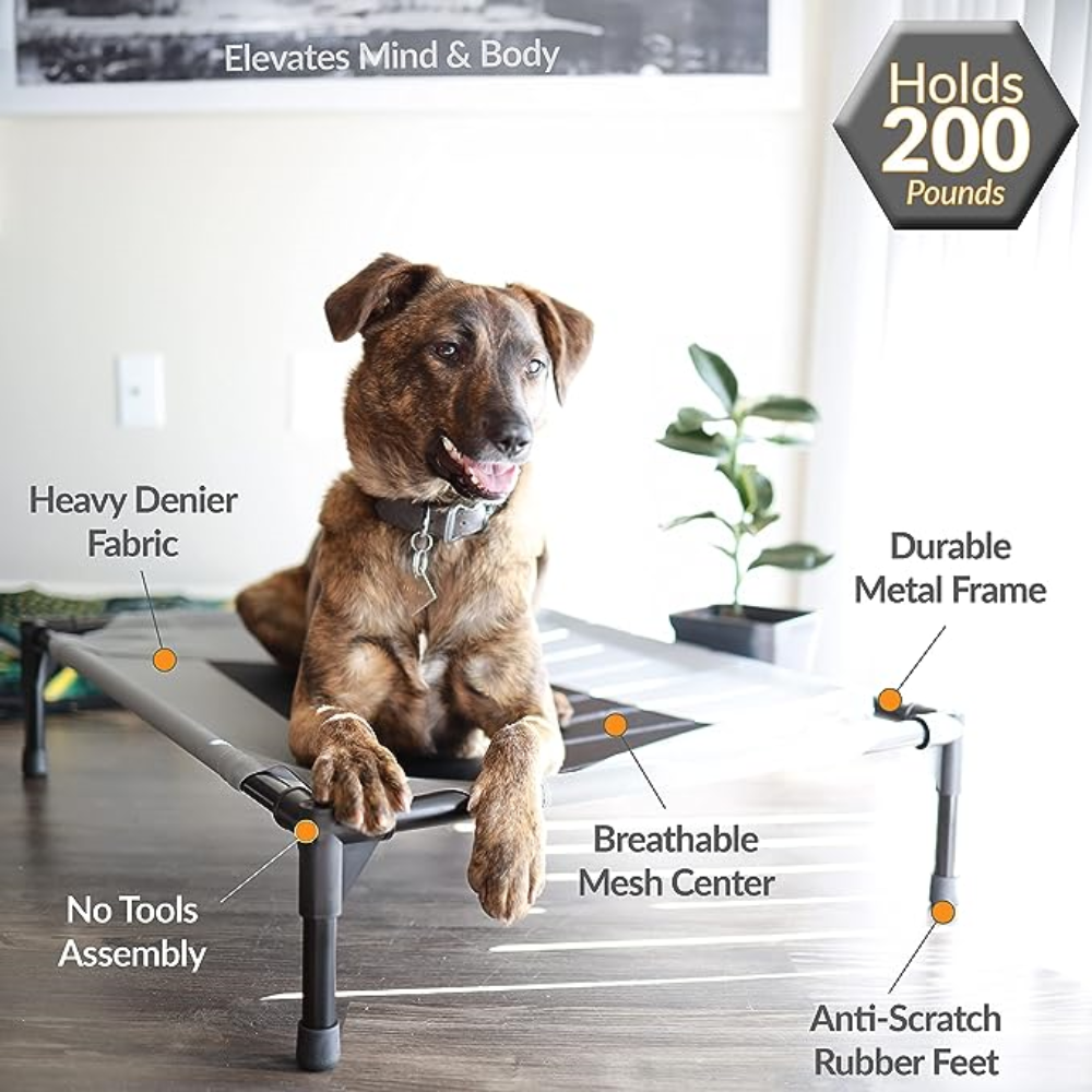 Cama elevada con malla gris mediana para perro 