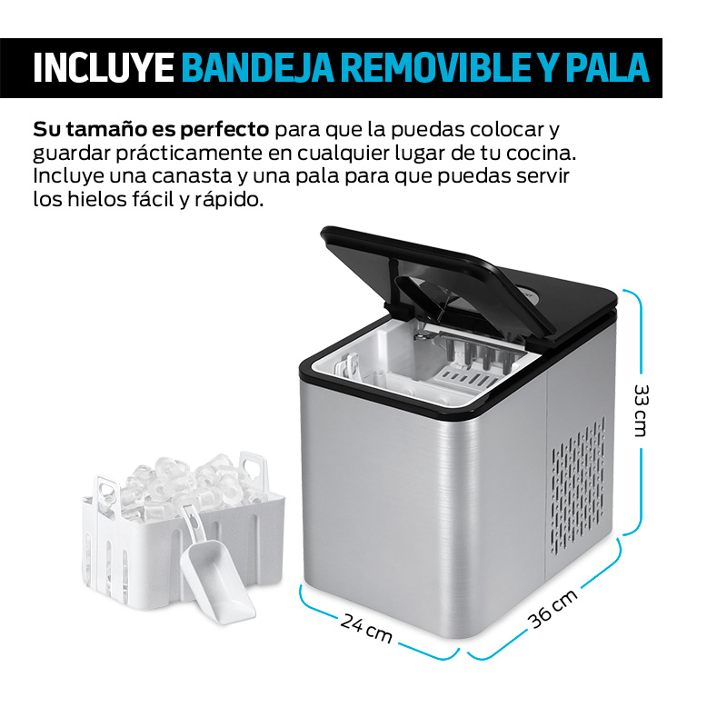 Máquina de Hielo Fabrica 9 Cubos en 8 Minutos (12 Kg en 24 Hr)