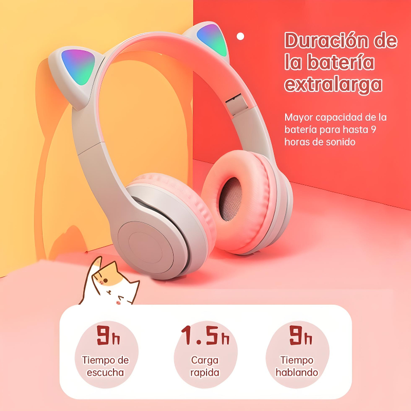 Audífonos Bluetooth De Diadema C/oreja De Gato Rgb Niño
