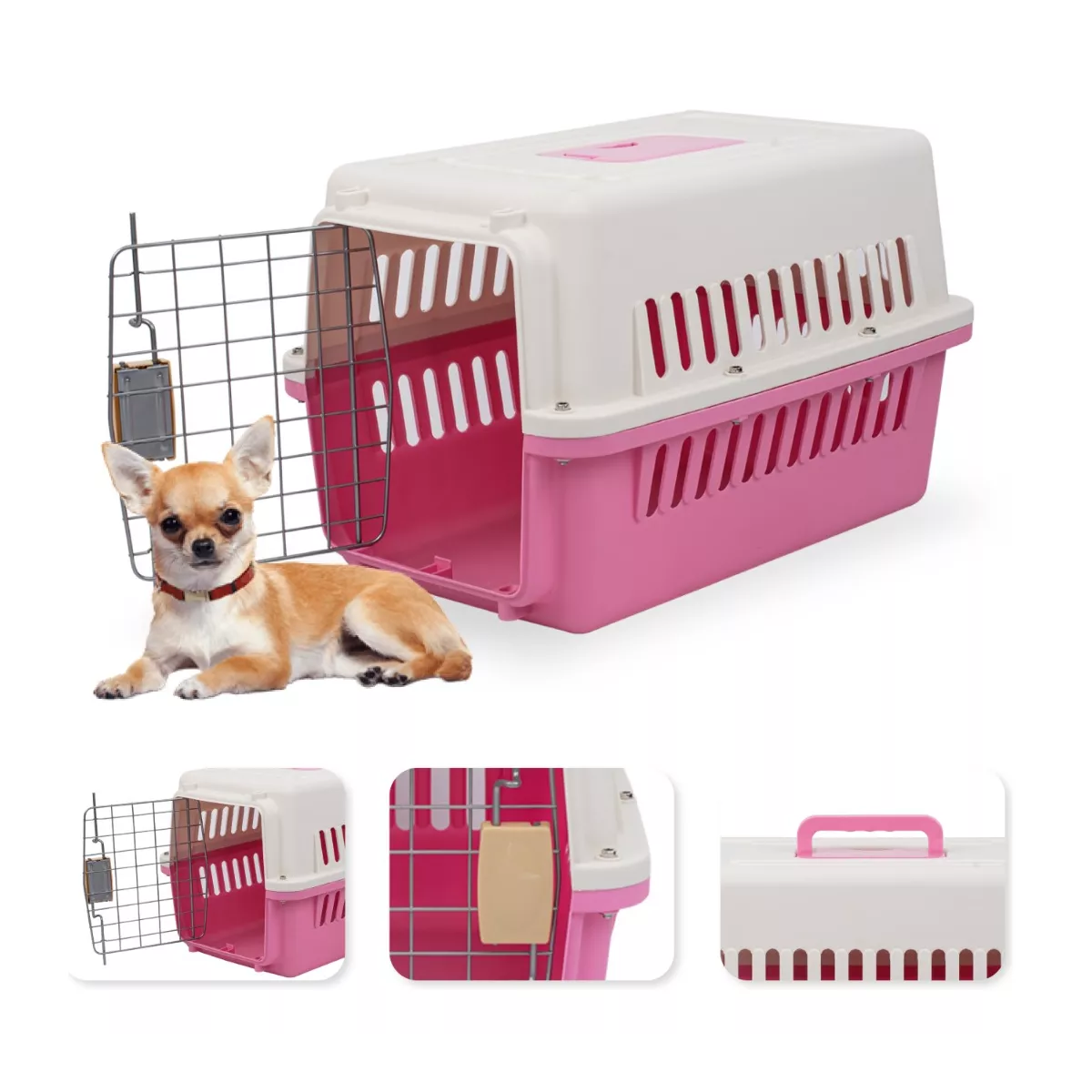 Jaula Transportadora  Mascotas Caja Viaje Gato Perro Rosa