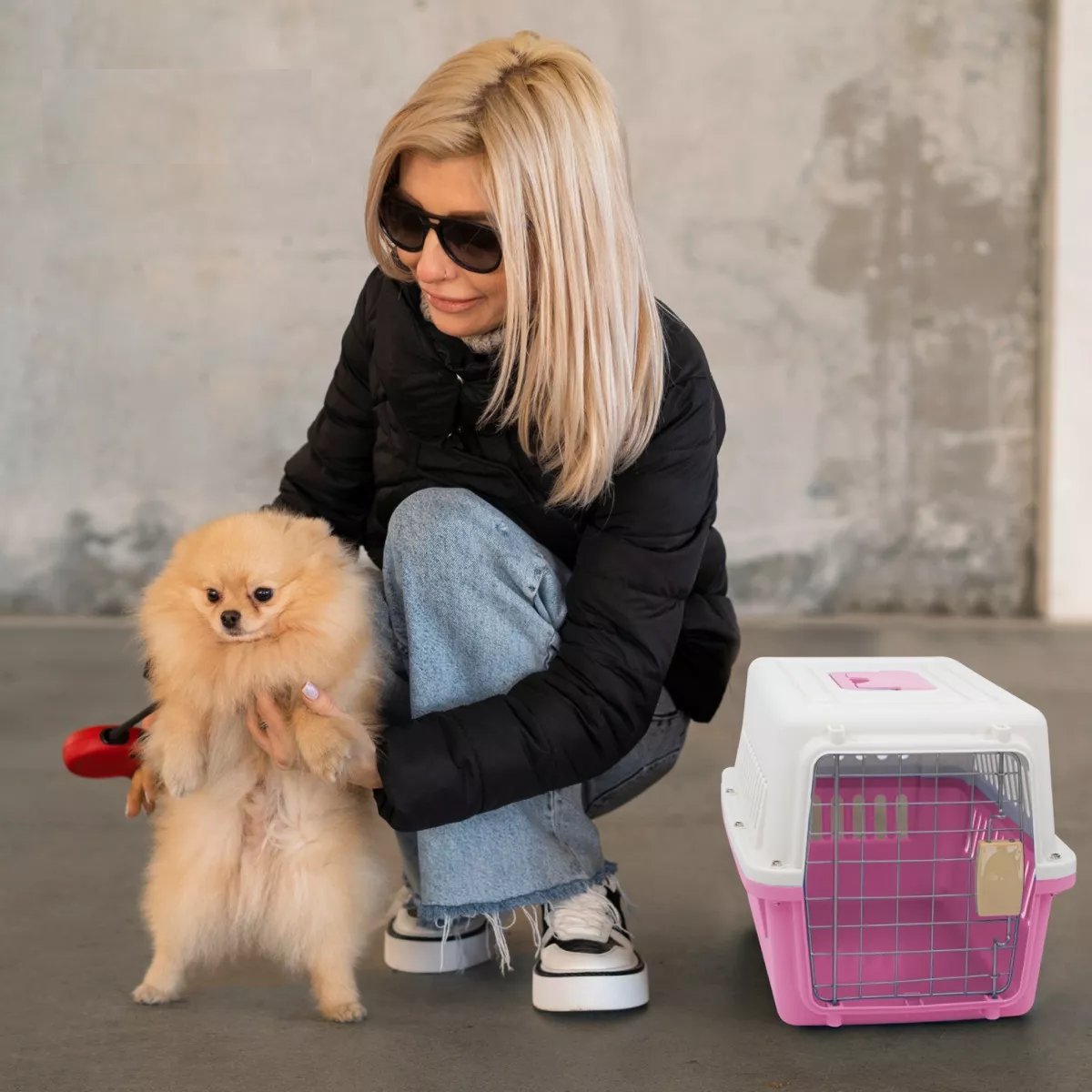 Jaula Transportadora  Mascotas Caja Viaje Gato Perro Rosa