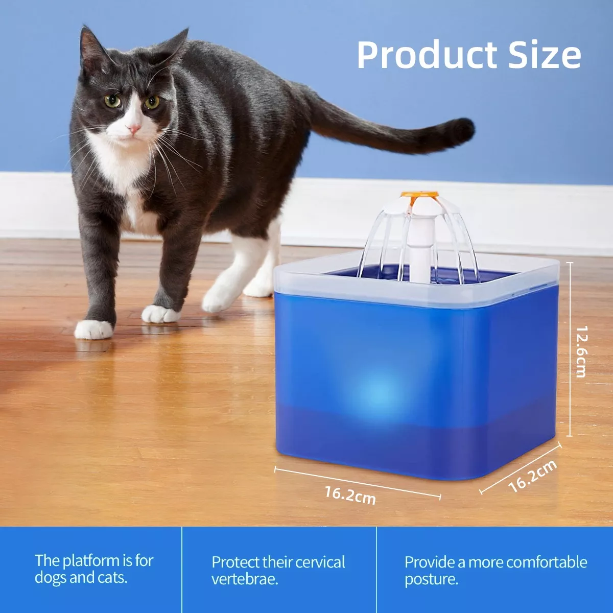 Bebedero Fuente Para Perros Y Gatos Silenciosa Purificación Azul