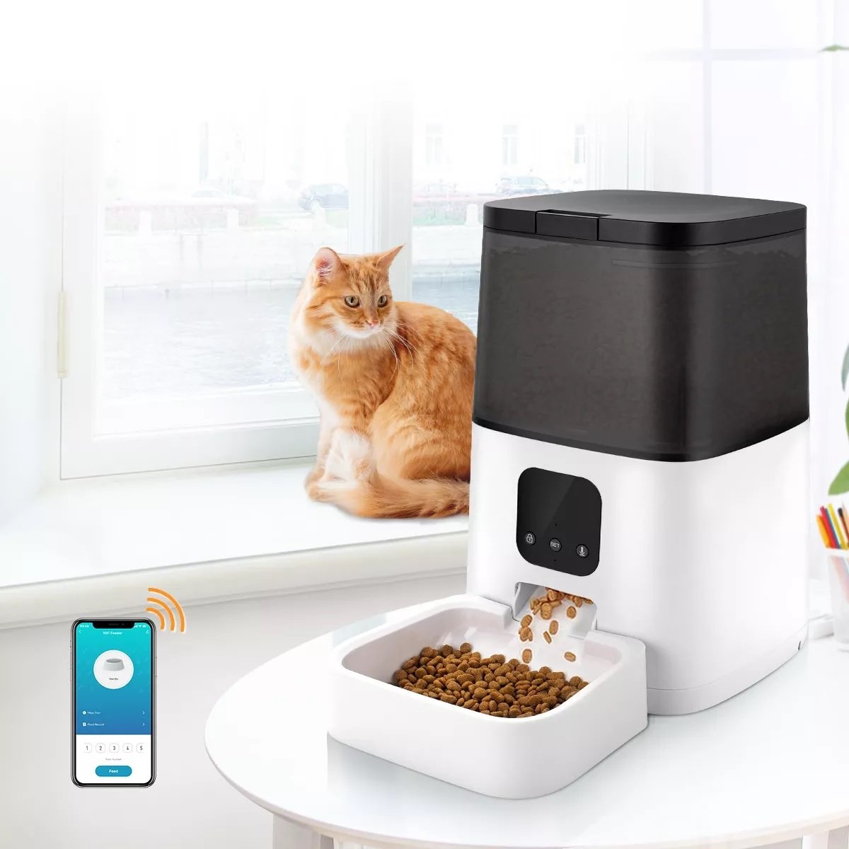 Comederos automáticos para gatos con cámara, comedero automático para  mascotas de 5 litros para gatos y perros, dispensador WiFi de comida para  gatos