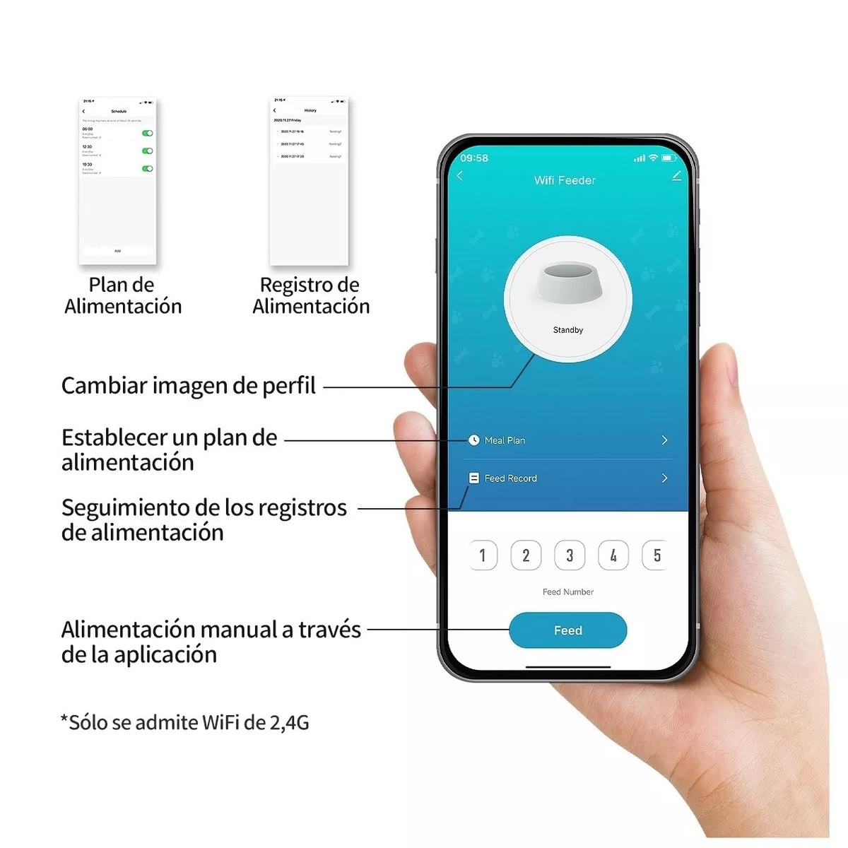 Comedero Automático Para Gatos Y Perros Con App Wifi, 5l