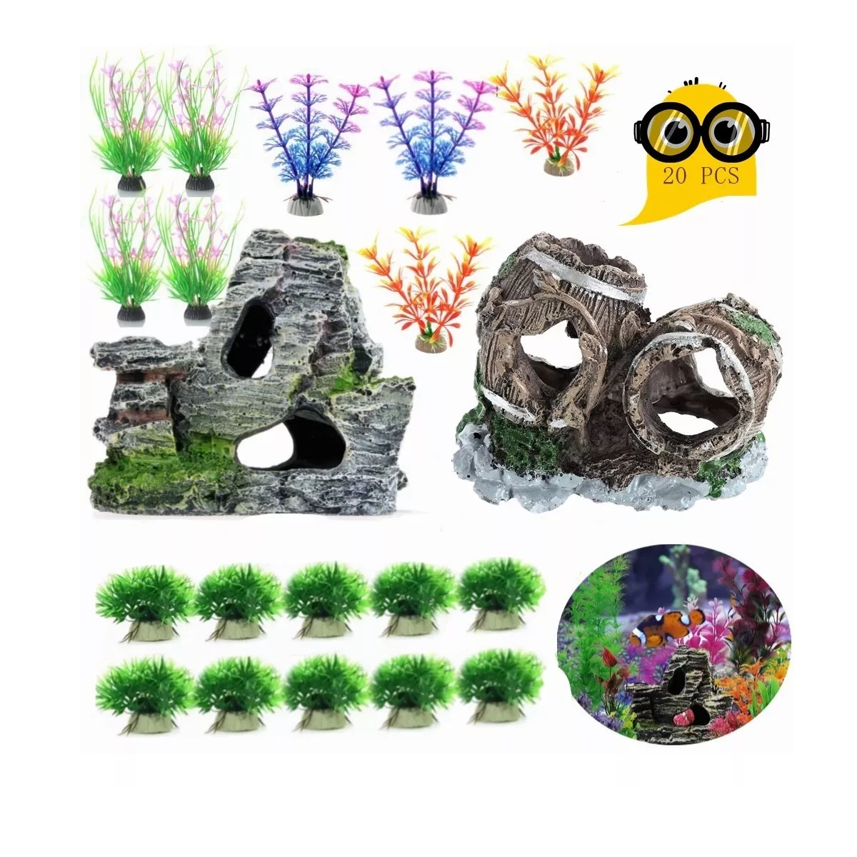 Set 20 Pcs Plantas Artificiales Decorativas Acuario Pecera
