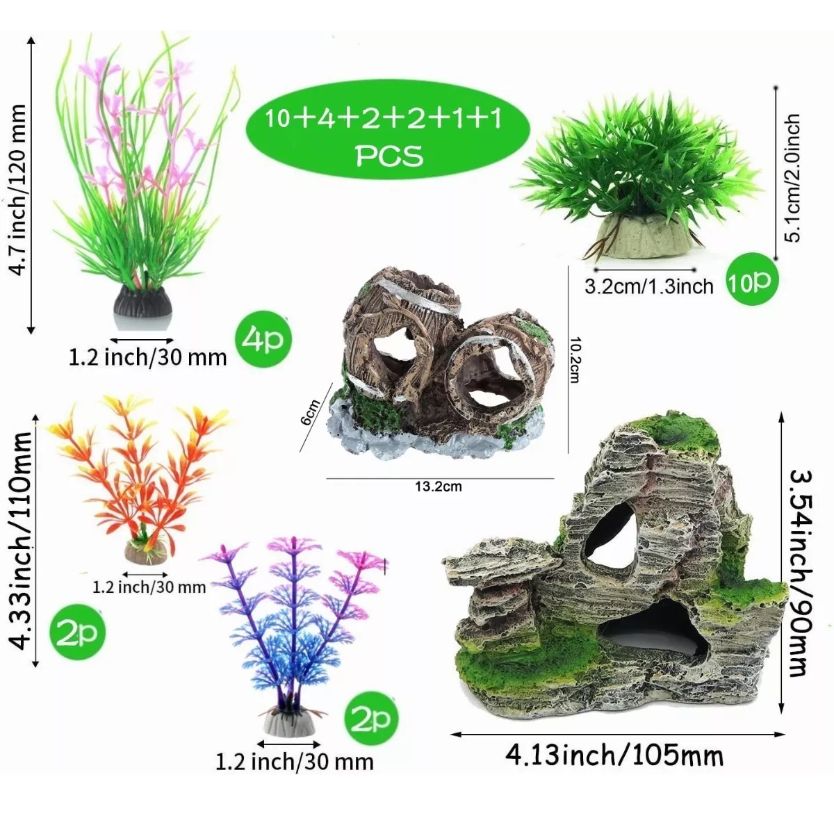 Set 20 Pcs Plantas Artificiales Decorativas Acuario Pecera