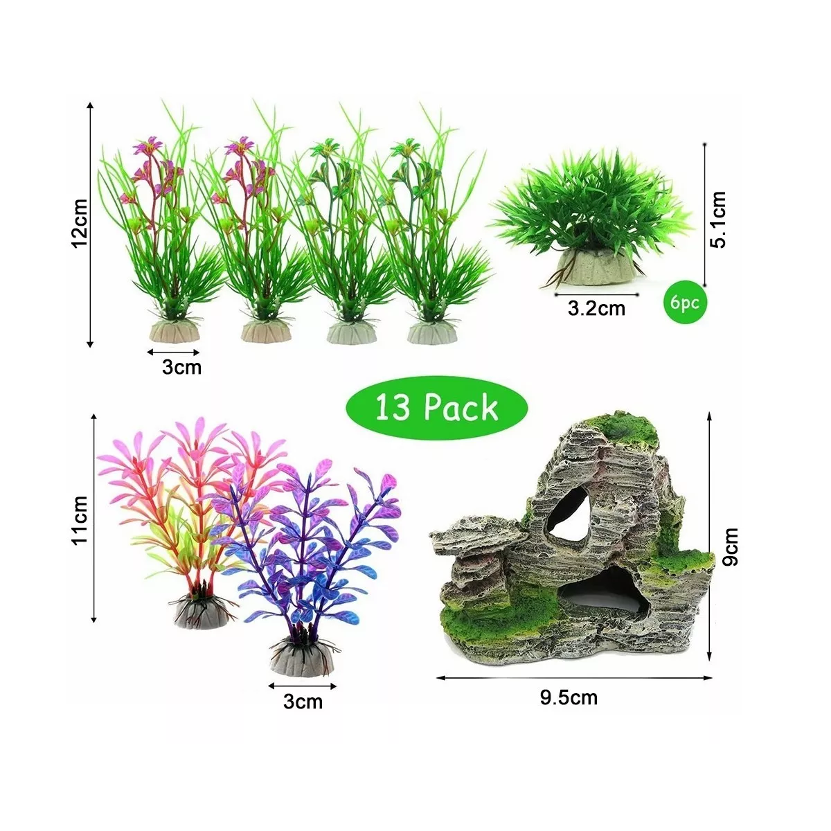 Set 13 Pcs Plantas Artificiales Decorativas Acuario Pecera
