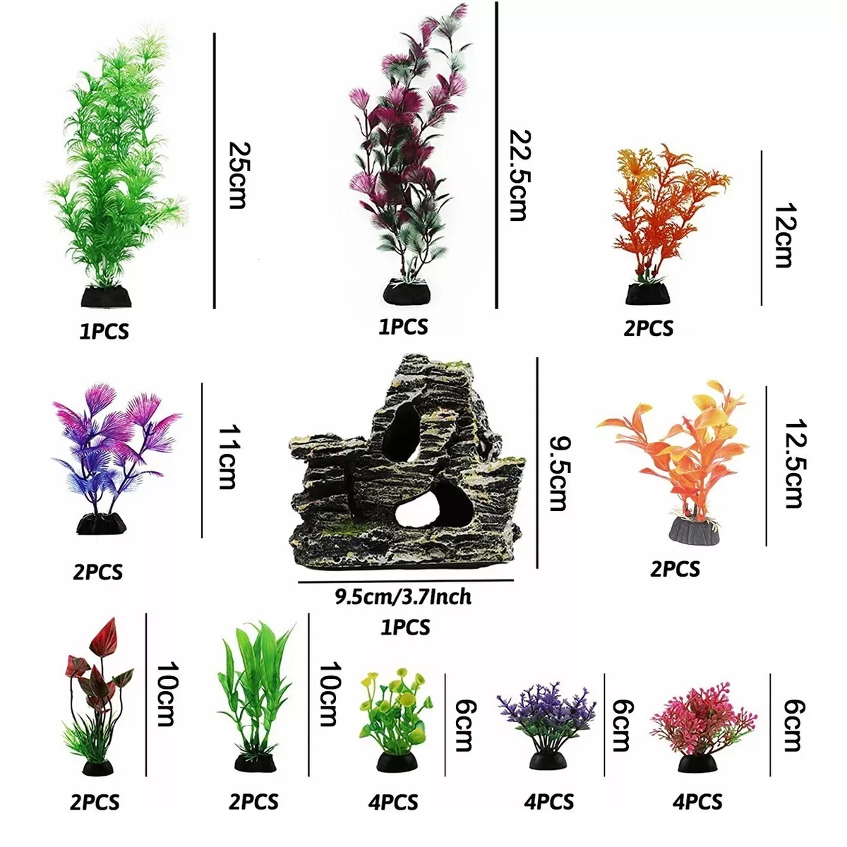 Set 25 Pcs Plantas Artificiales Decorativas Acuario Pecera